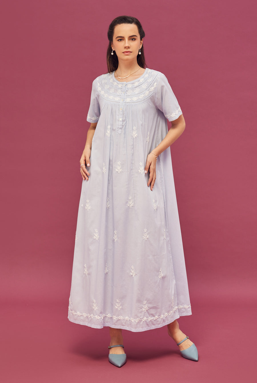 Noor Soft Blue Short Sleeve Nightdress