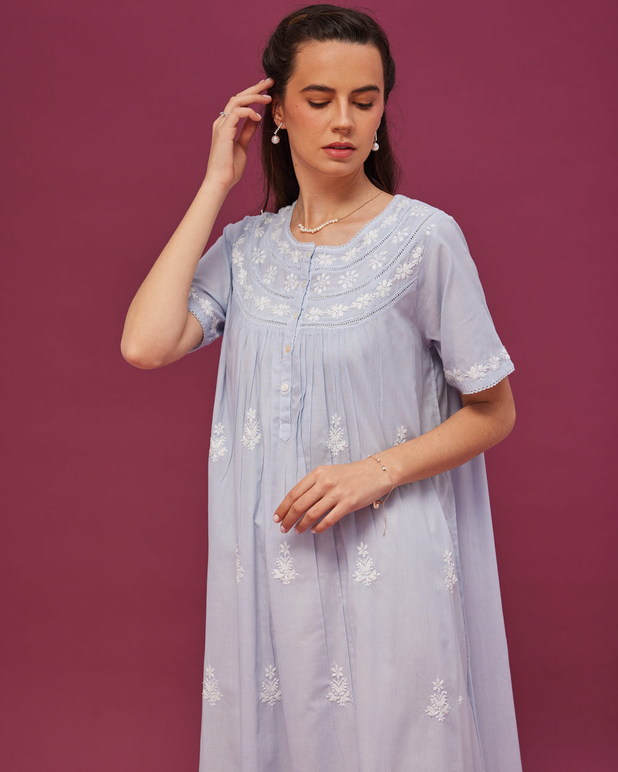 Noor Soft Blue Short Sleeve Nightdress