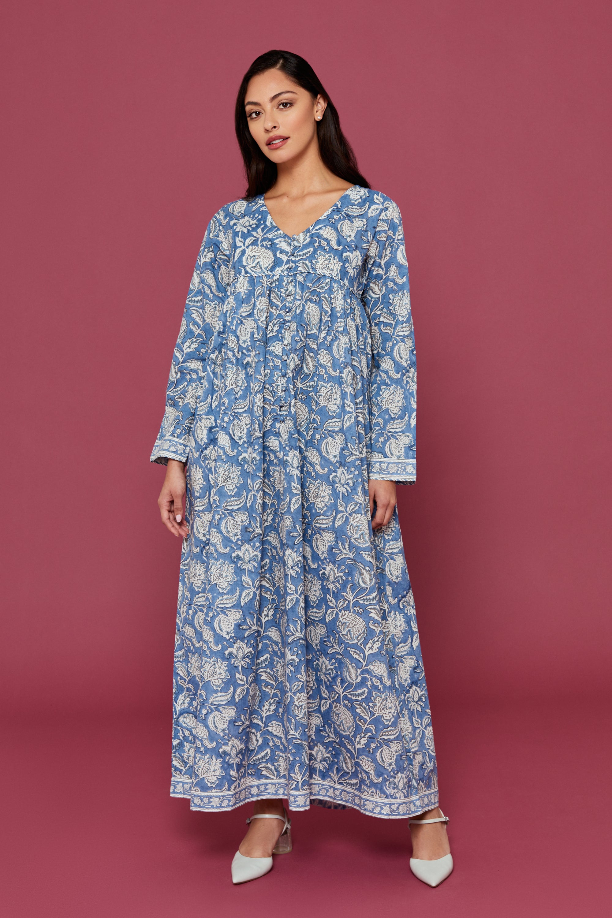 Narjee Block Printed Dress in Indigo Blue – thecottonbasket