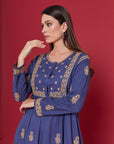 Embroidered Chikankari Kaftan in Twilight Blue