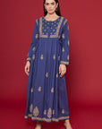 Embroidered Chikankari Kaftan in Twilight Blue